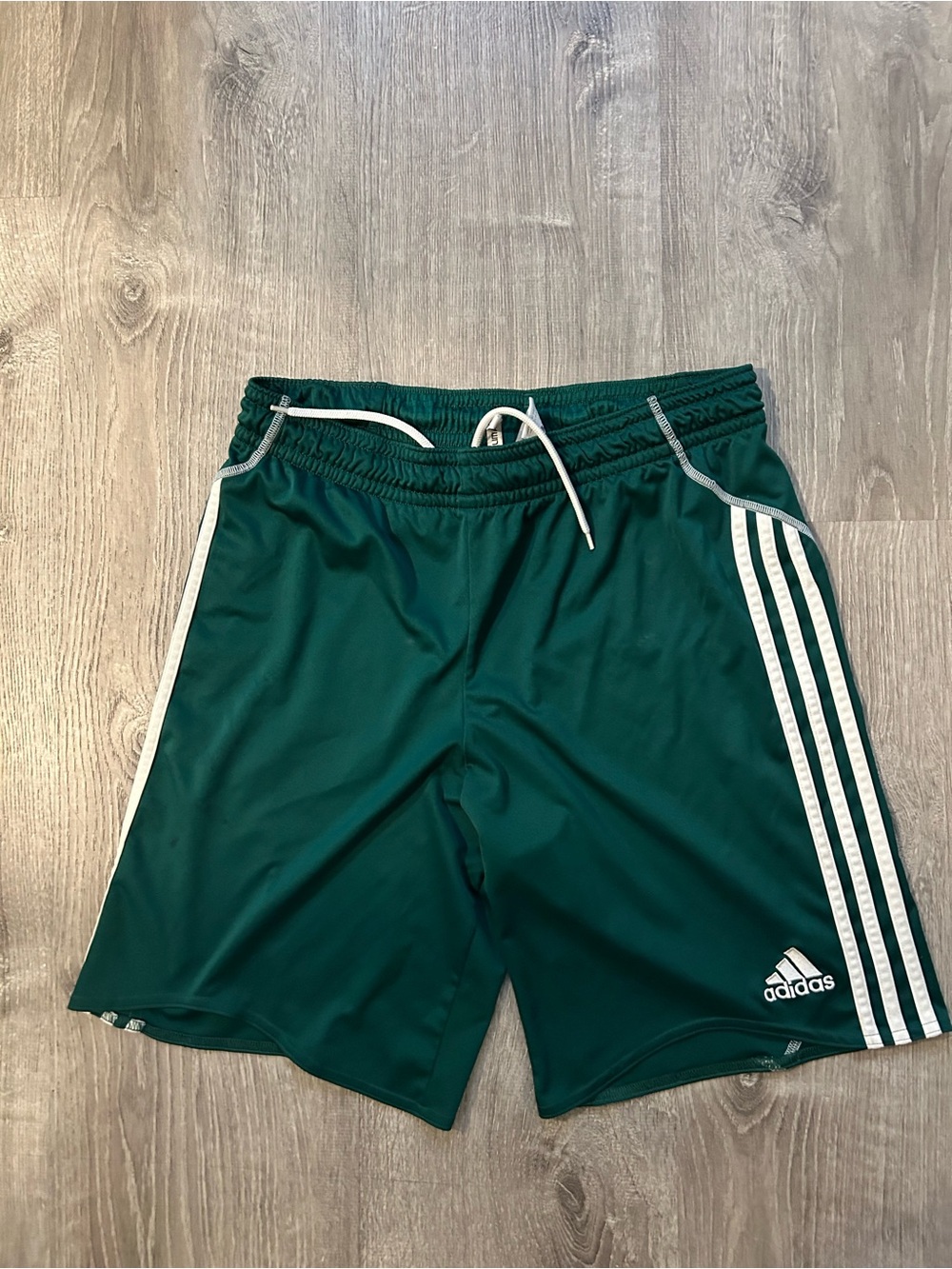 Adidas Women's Green Athletic Shorts with White Stripes